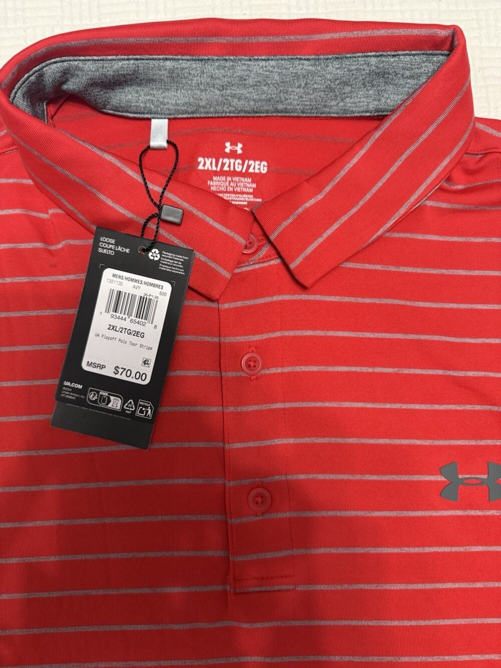 Under Armour UA Playoff Polo Tour Stripe Red/Gray Men's 2XL Big & Tall